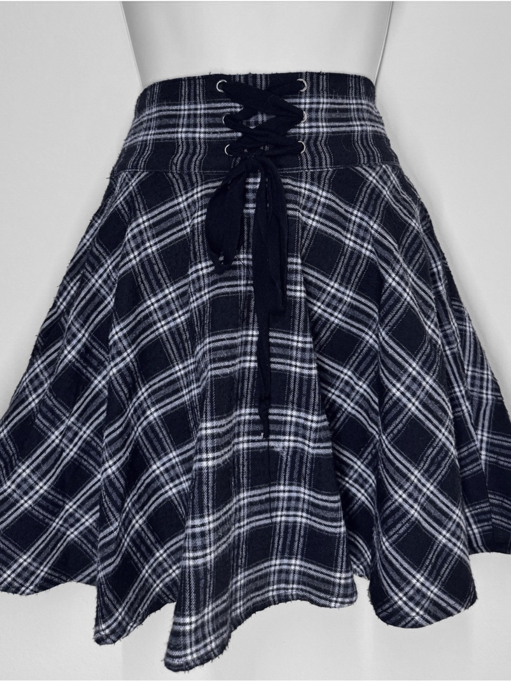 SHEIN Black Plaid Lace Up Skater Mini Skirt XS